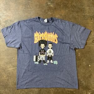 Boondocks Shirt Backwoods Huey Riley Mens XXL Bape Design Blue Crew Neck Tee